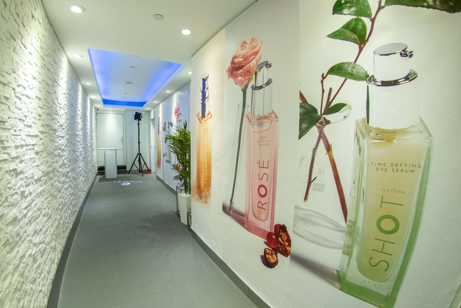 A beauty brand activation wrapping the venue hall
